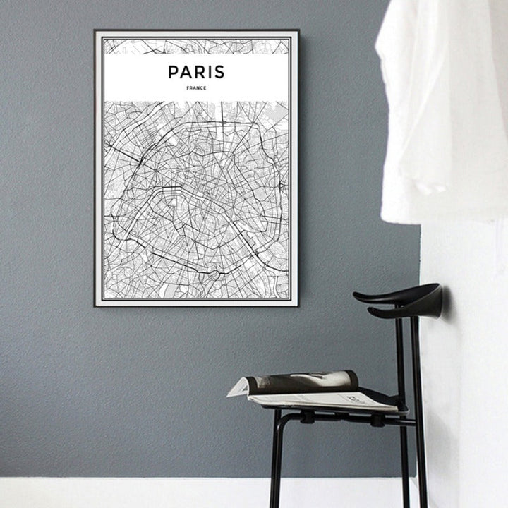 Minimalis PARIS City Map - Canvas Wall Art Painting | Bowlift