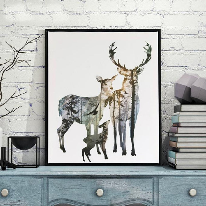 Deer Animals Forest - Canvas Wall Art Painting | Bowlift