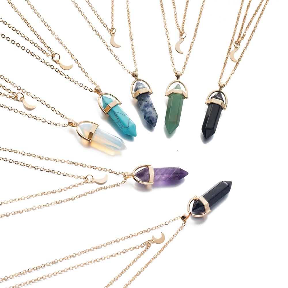 Multi Layered Moon & Crystal Drop Pendant Necklace | Bowlift