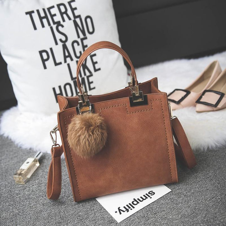 BowLift | Fur Ball High-Quality Merhaba Casual Genuine Leather Shoulder Women Hand Bag