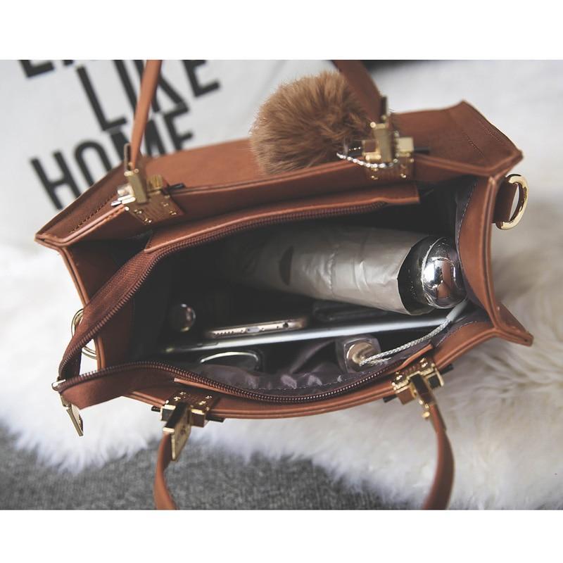BowLift | Fur Ball High-Quality Merhaba Casual Genuine Leather Shoulder Women Hand Bag