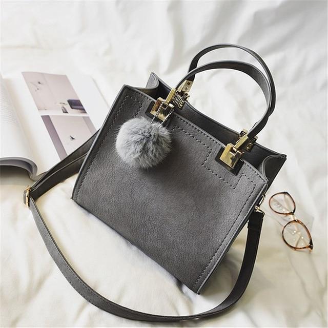 BowLift | Fur Ball High-Quality Merhaba Casual Genuine Leather Shoulder Women Hand Bag