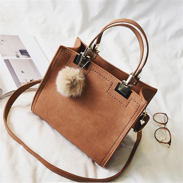 BowLift | Fur Ball High-Quality Merhaba Casual Genuine Leather Shoulder Women Hand Bag