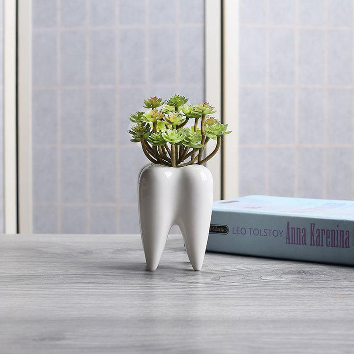 BowLift | Tooth Shape White Ceramic Modern Flower Pot