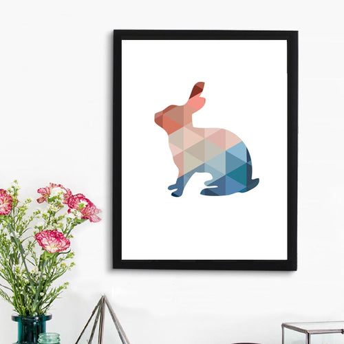 Geometric Triangles Rabbit  - Canvas Wall Art Painting | Bowlift
