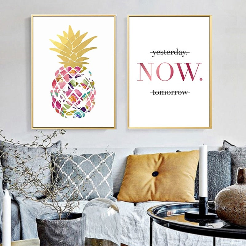 Modern Yellow Gold Pineapple Today Quotes - Canvas Wall Art Painting | Bowlift