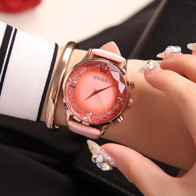 BowLift | Pink Luxury Diamond Genuine Leather Ladies Watch