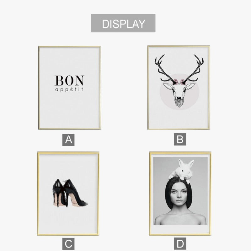 Deer Poster & Print Black Wall - Canvas Wall Art Painting | Bowlift