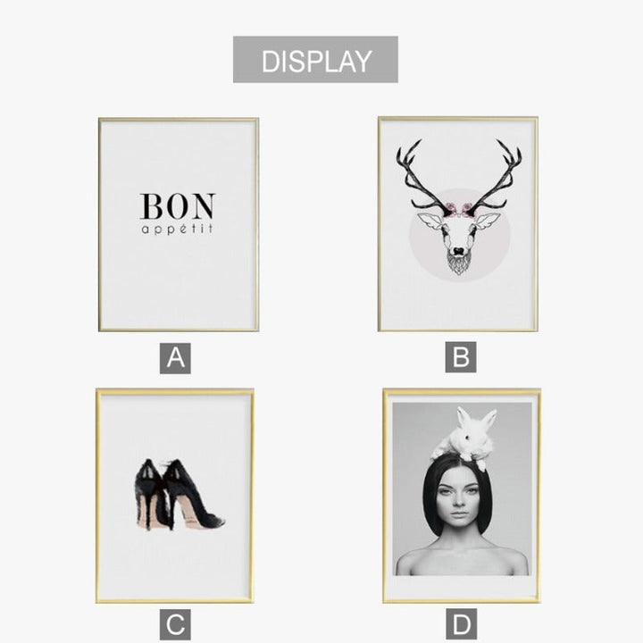 Deer Poster & Print Black Wall - Canvas Wall Art Painting | Bowlift