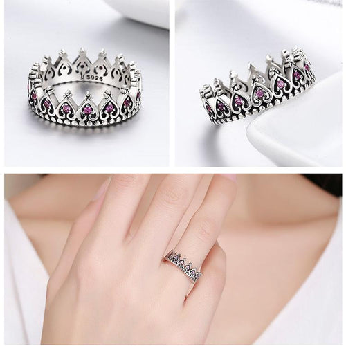 Sterling Silver Pink Crown Heart Ring | Bowlift