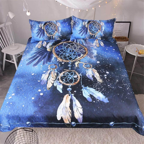 BowLift | 3PCS Dreamcatcher Feather Blue Printed Duvet Cover Bedding Set