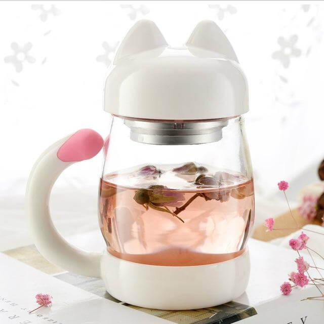 BowLift | Cute Cat Glass Mug With  Tea Filter