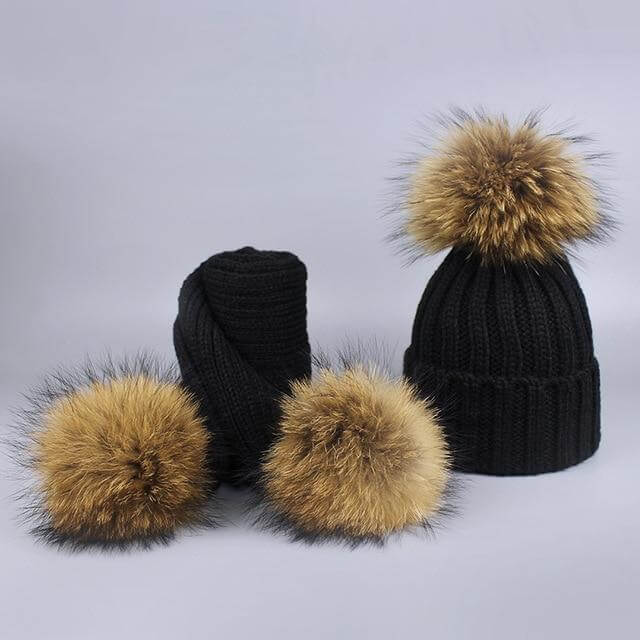 BowLift | Warm Knitted Fur Hat Scarf Set