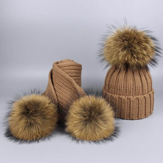 BowLift | Warm Knitted Fur Hat Scarf Set