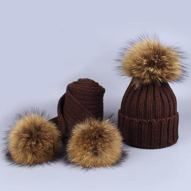 BowLift | Warm Knitted Fur Hat Scarf Set