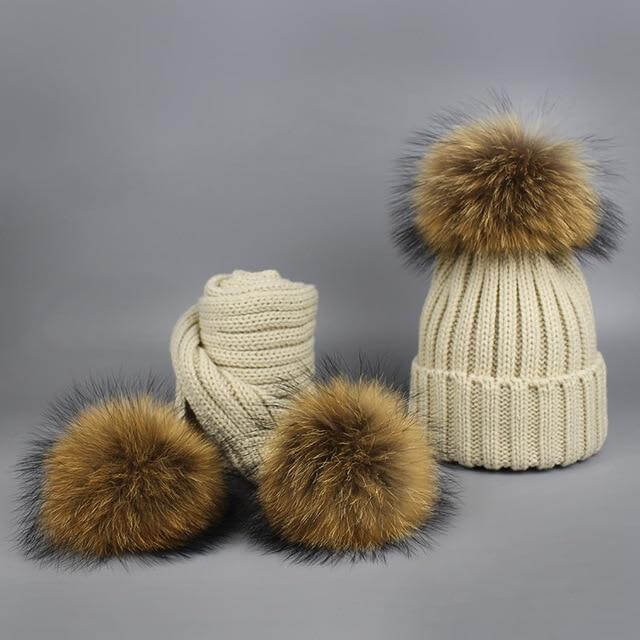 BowLift | Warm Knitted Fur Hat Scarf Set