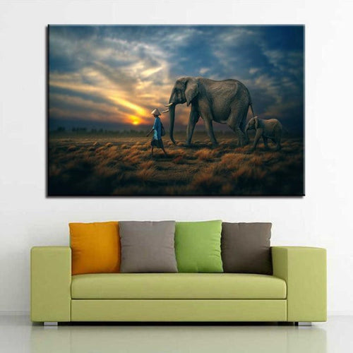 Elephant Family - Canvas Wall Art Painting | Bowlift
