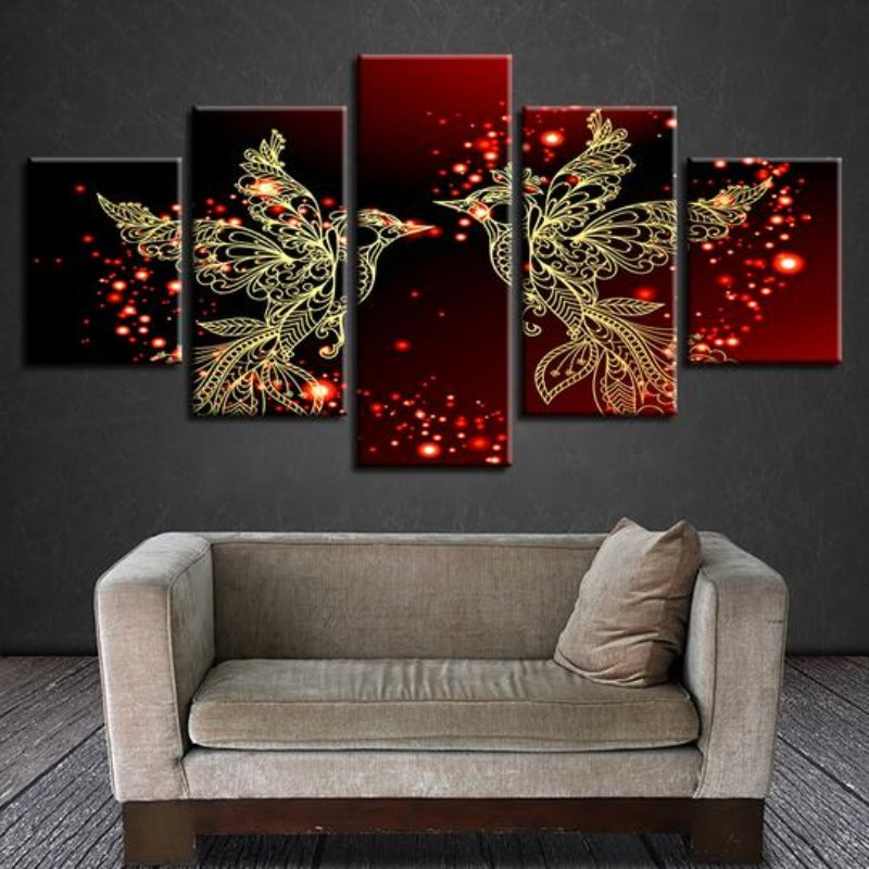 Red And Gold Love Birds - Canvas Wall Art Painting | Bowlift