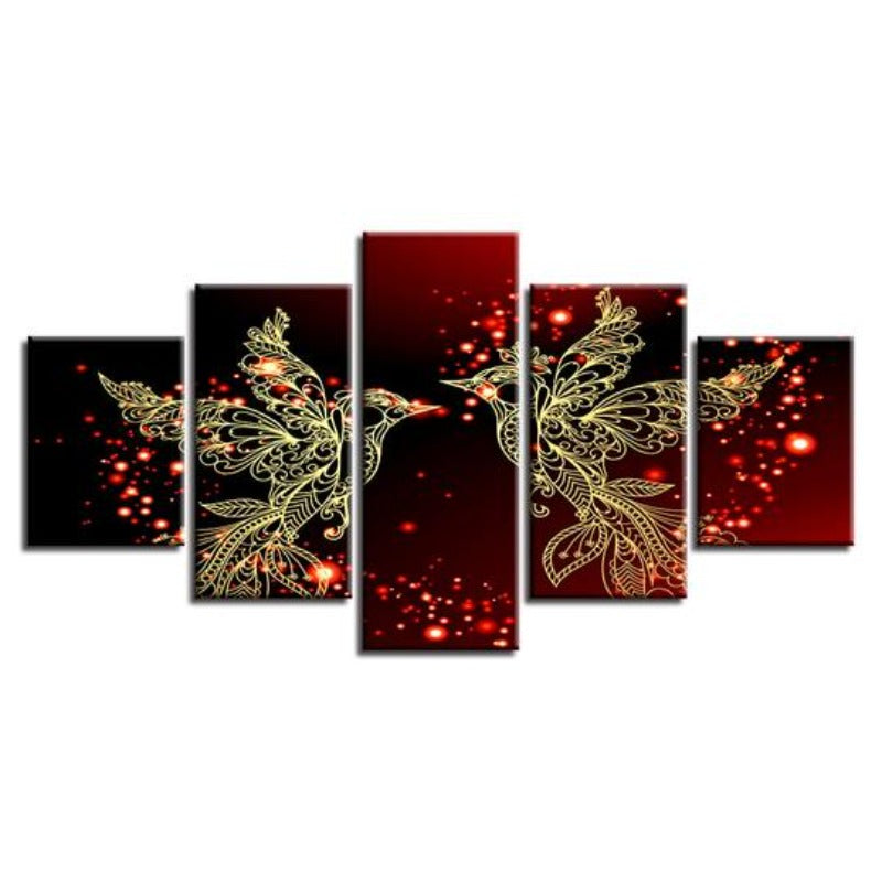 Red And Gold Love Birds - Canvas Wall Art Painting | Bowlift