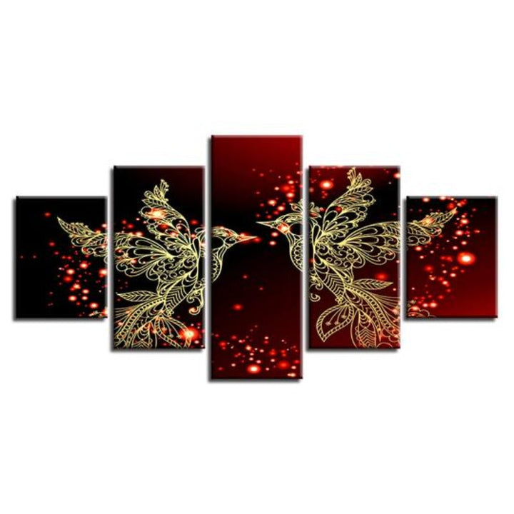 Red And Gold Love Birds - Canvas Wall Art Painting | Bowlift