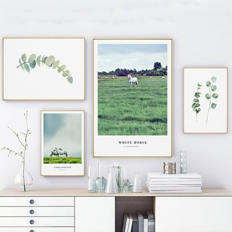 Nature Grassland Horse Leaves  - Canvas Wall Art Painting | Bowlift