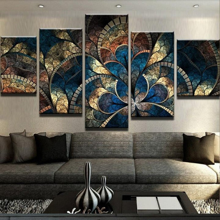 Modern Abstract Floral Artwork - Vivid Pic 5 Piece Canvas Wall Art Painting | Bowlift