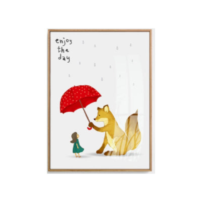 Cartoon Animals Bear Fox - Canvas Wall Art Painting | Bowlift