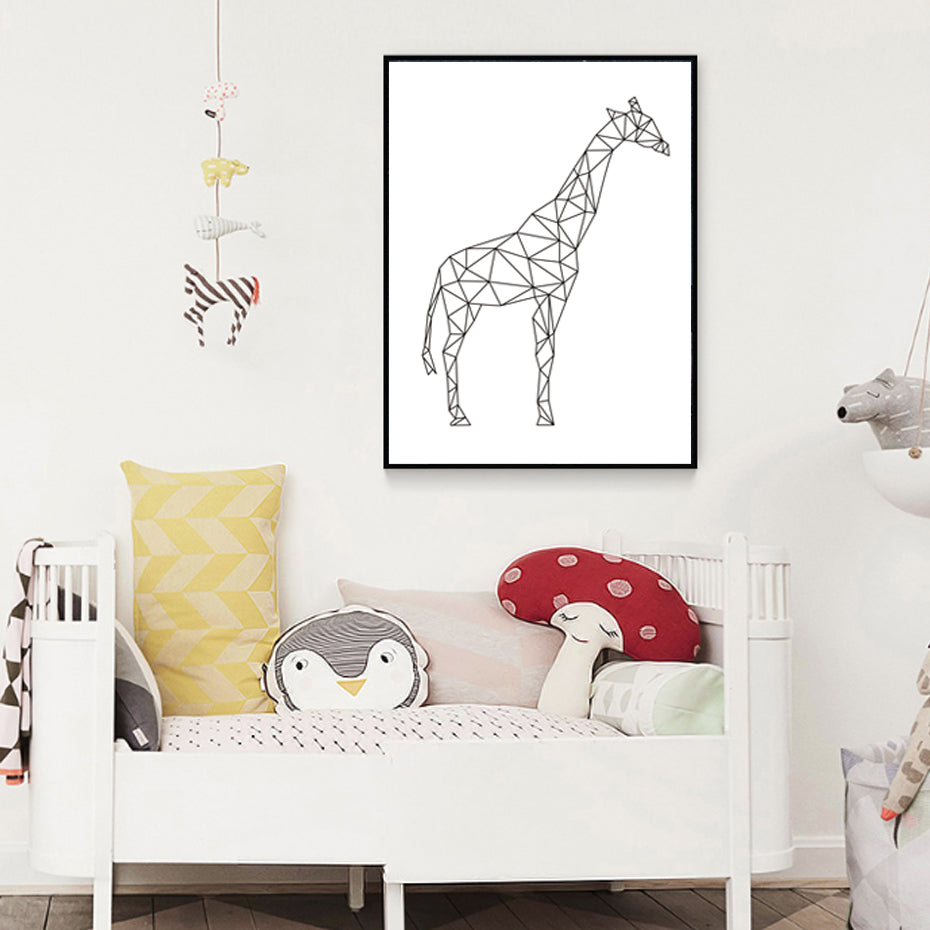 Minimalist Giraffe Geometric - Canvas Wall Art Painting | Bowlift