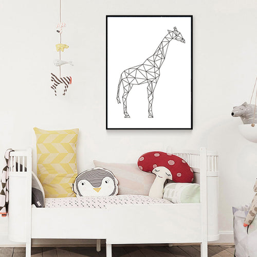 Minimalist Giraffe Geometric - Canvas Wall Art Painting | Bowlift