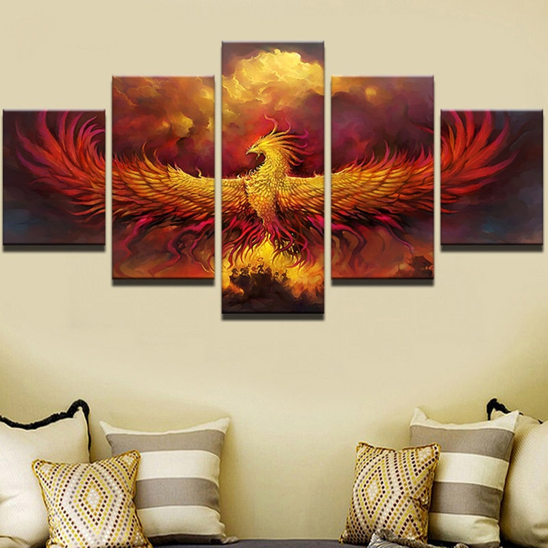 5 Pieces Phoenix - Canvas Wall Art Painting | Bowlift