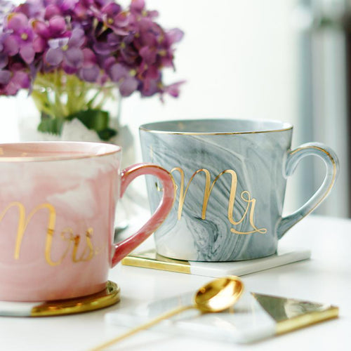 Marble Porcelain Mr & Mrs Coffee Mugs | Bowlift