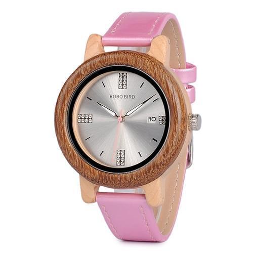 BowLift | Womens Wooden Watch (Pink or Red) With Date Display