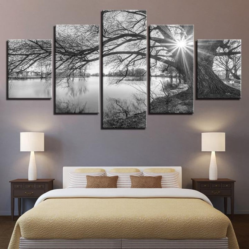 Lakeside Big Trees - Canvas Wall Art Painting | Bowlift