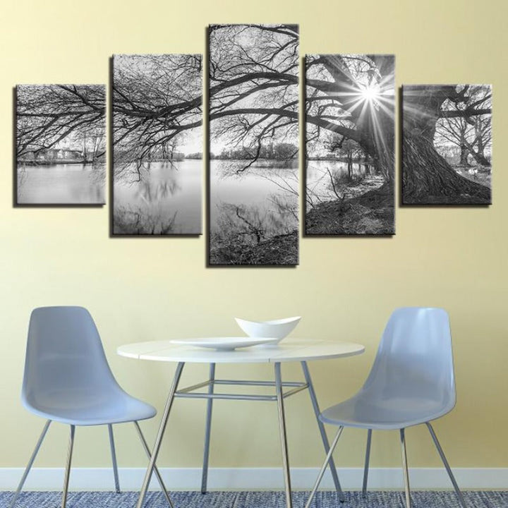 Lakeside Big Trees - Canvas Wall Art Painting | Bowlift