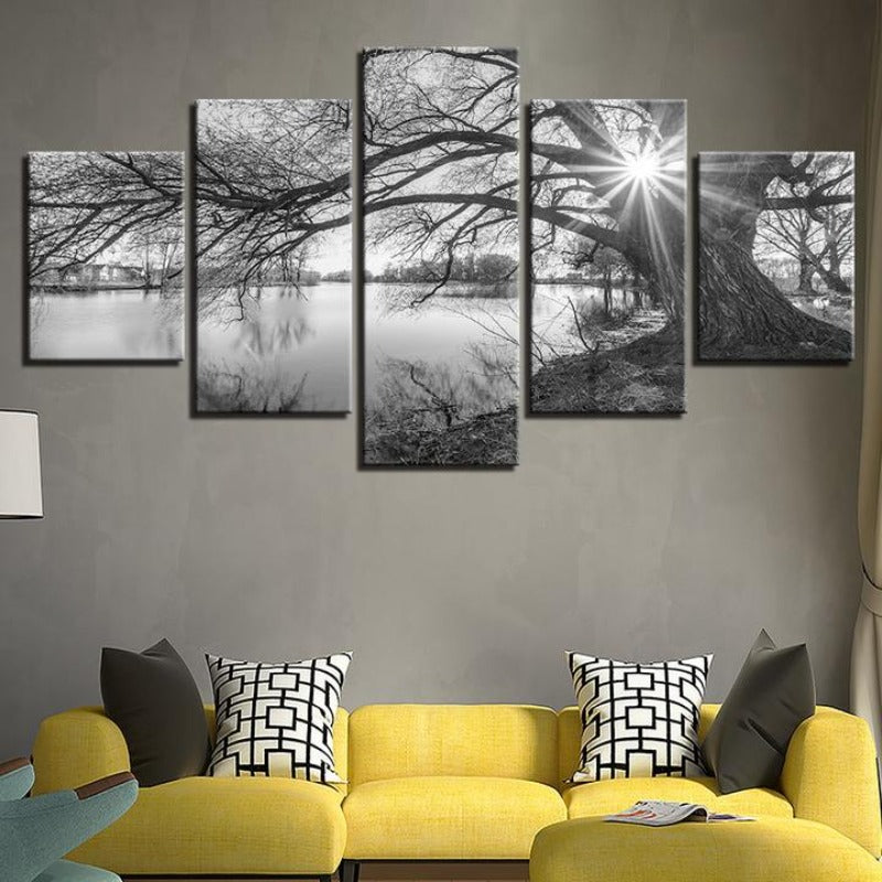 Lakeside Big Trees - Canvas Wall Art Painting | Bowlift