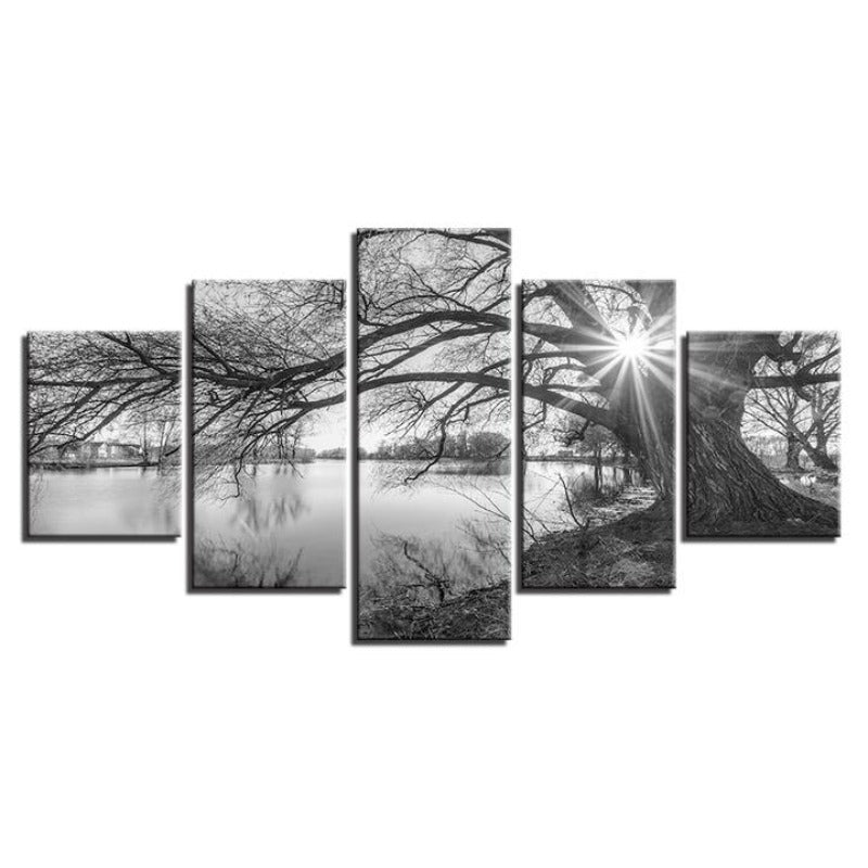 Lakeside Big Trees - Canvas Wall Art Painting | Bowlift