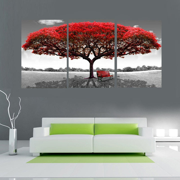 Red Tree-Canvas Wall Art Painting 3 Pieces | Bowlift