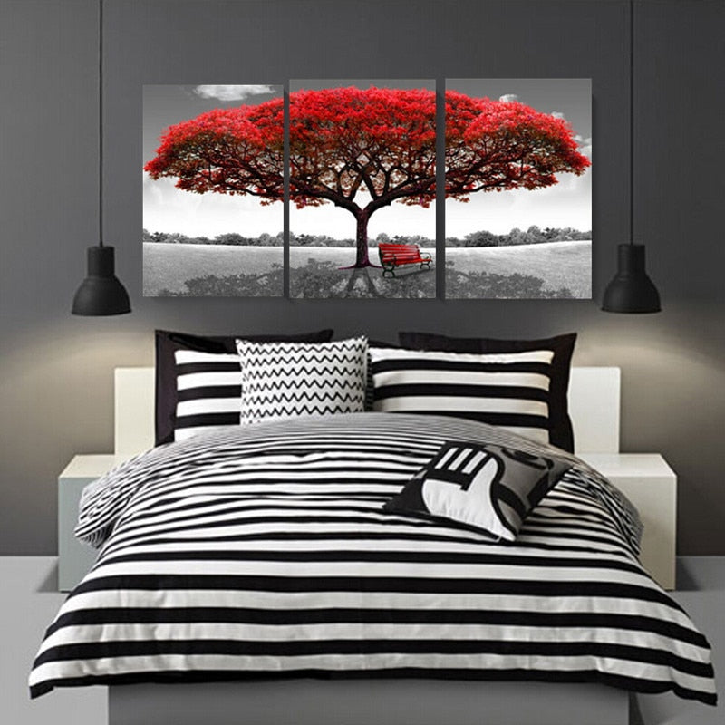 Red Tree-Canvas Wall Art Painting 3 Pieces | Bowlift