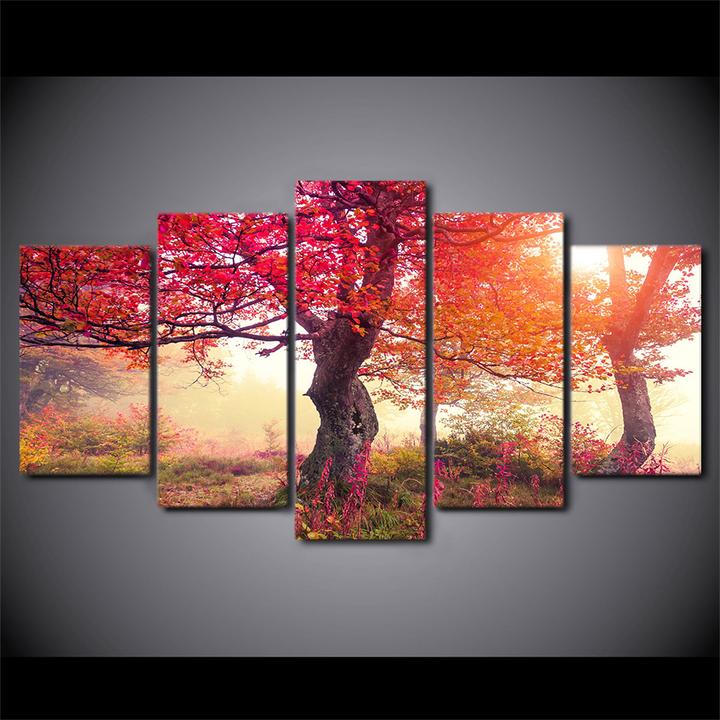Red Tree Bloom - Canvas Wall Art Painting | Bowlift