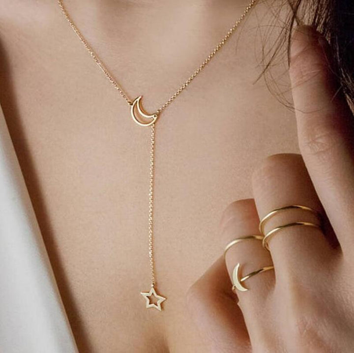 Moon & Star Hanging Drop Necklace | Bowlift