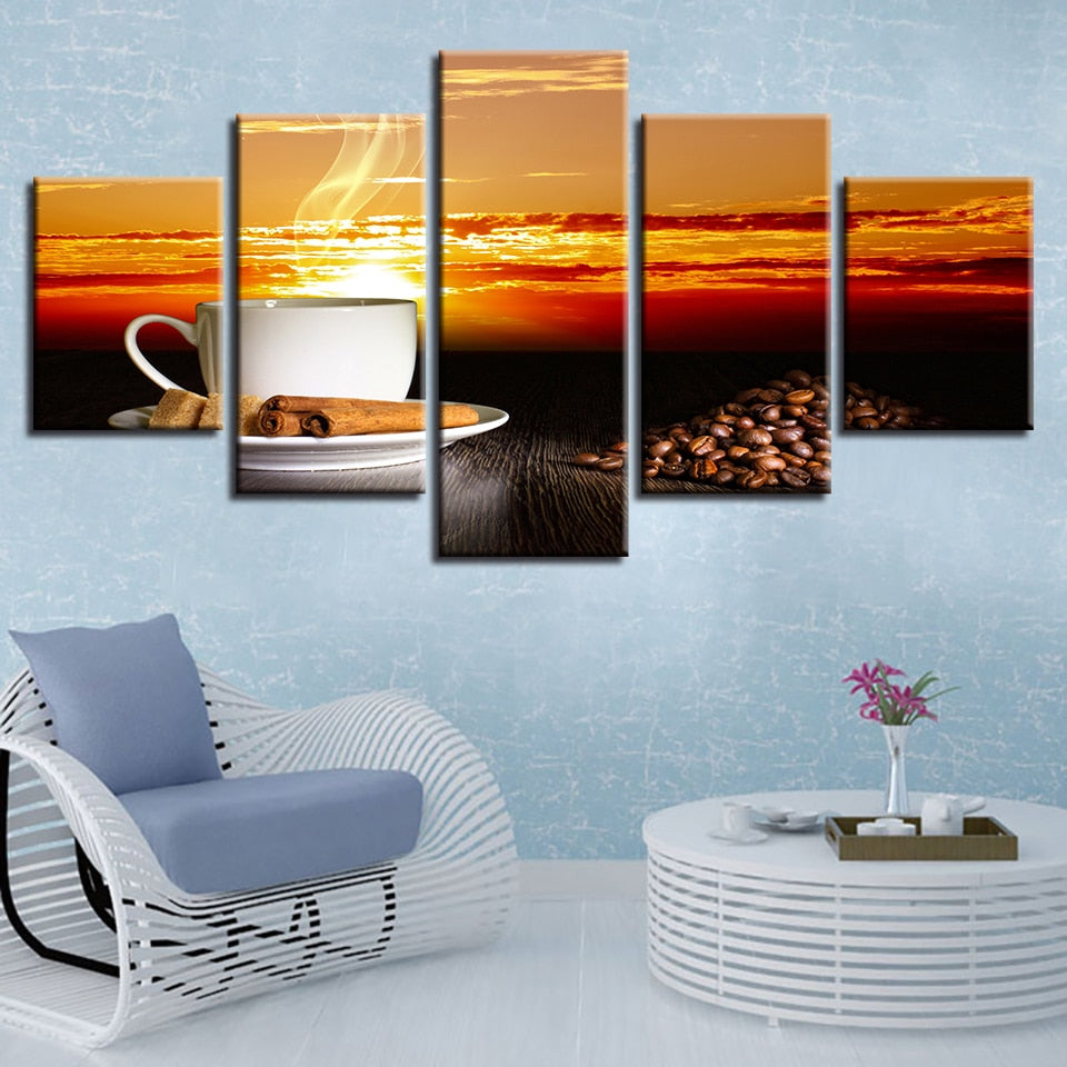 Sunset Coffee - Canvas Wall Art Painting | Bowlift