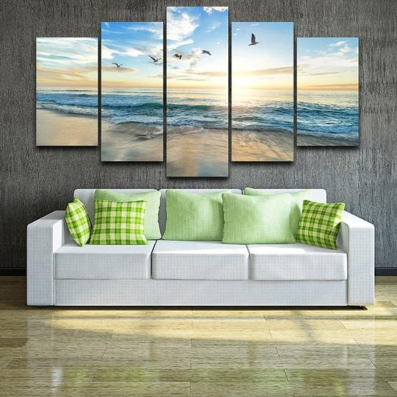 Seagulls On Beach - Canvas Wall Art Painting | Bowlift