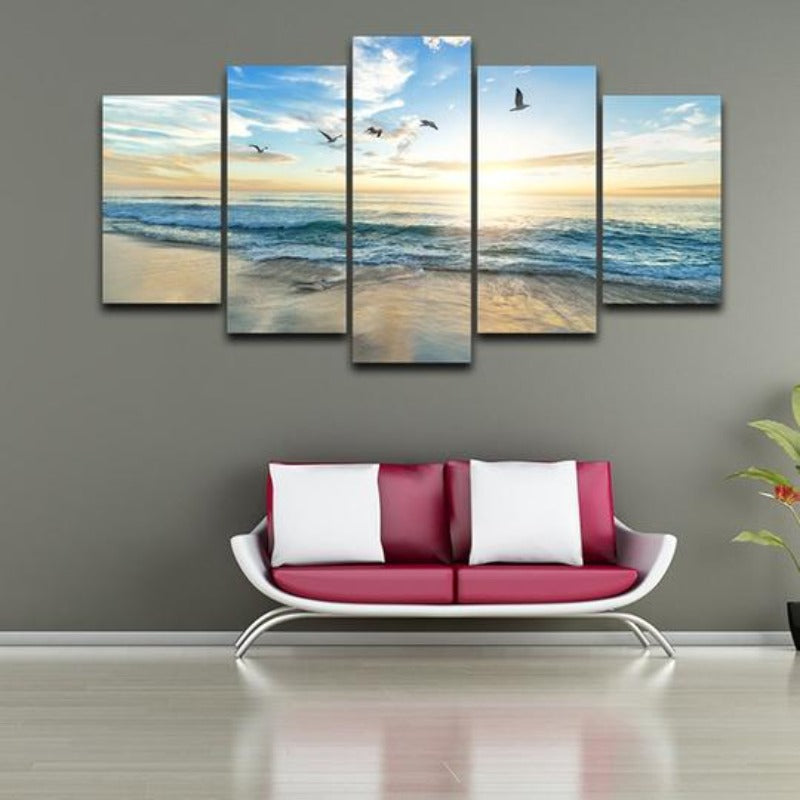 Seagulls On Beach - Canvas Wall Art Painting | Bowlift
