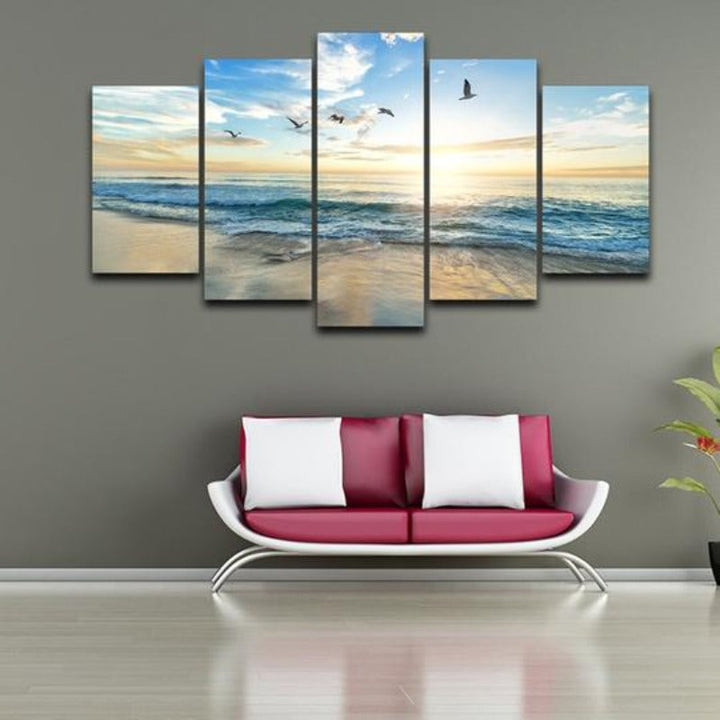 Seagulls On Beach - Canvas Wall Art Painting | Bowlift