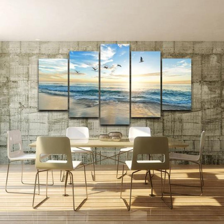 Seagulls On Beach - Canvas Wall Art Painting | Bowlift