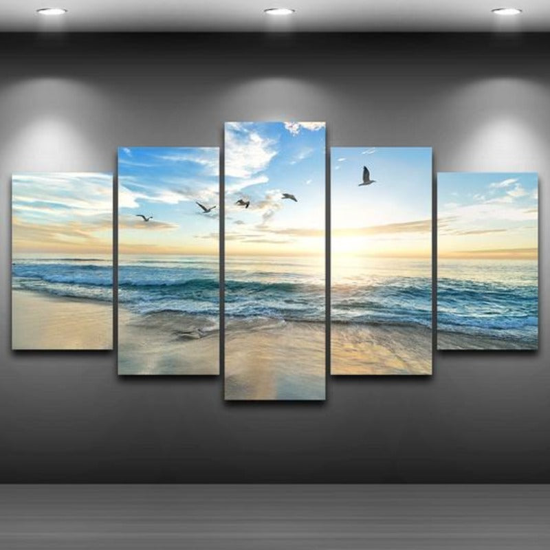 Seagulls On Beach - Canvas Wall Art Painting | Bowlift