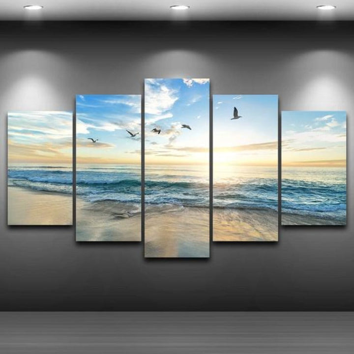 Seagulls On Beach - Canvas Wall Art Painting | Bowlift