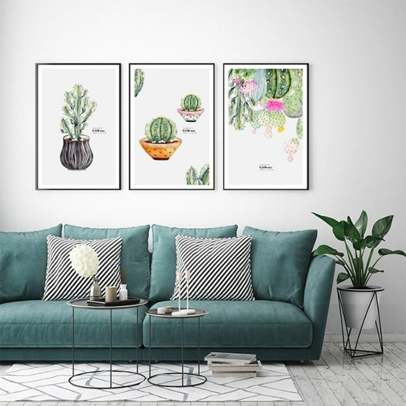 Nordic Cactus Flower Potted Plant Poster - Canvas Wall Art Painting | Bowlift