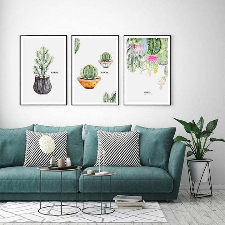 Nordic Cactus Flower Potted Plant Poster - Canvas Wall Art Painting | Bowlift