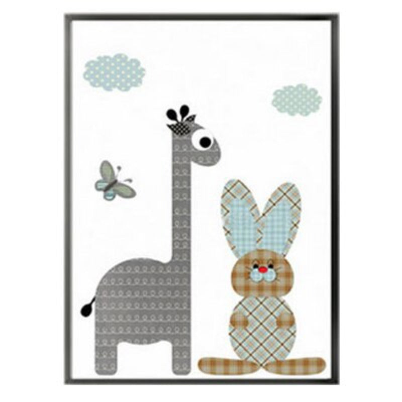 Cartoon Giraffe Rabbit Elephant Animals - Canvas Wall Art Painting | Bowlift